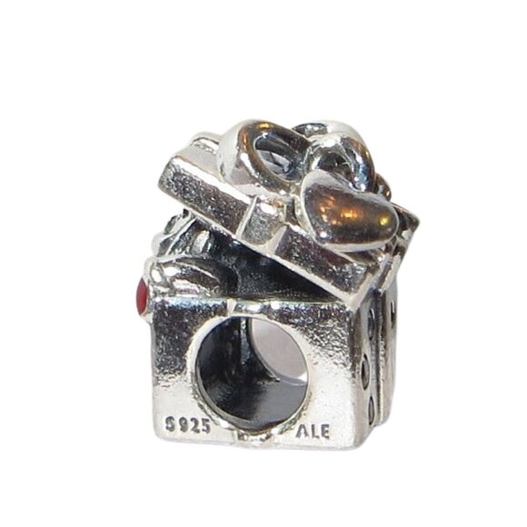 Authentic Christmas Santa in a Present Red Enamel Clear CZ .925 Charm 798470C01 - Picture 2 of 6